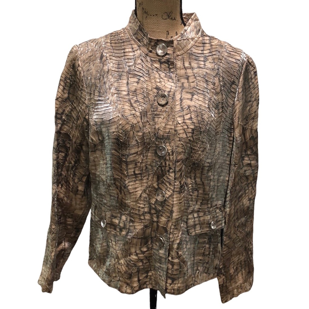 {Chico's} Mock Neck Textured Faux Snakeskin Button Down Jacket